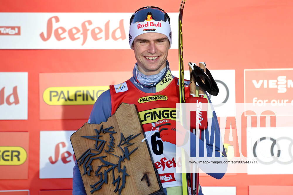 Vinzenz GEIGER GER , winner,Winner,Award ceremony, Individual competition Individual Gundersen NH 10 km, FIS World Cup Nordic Combined in Seefeld Tirol on 29 01 2022