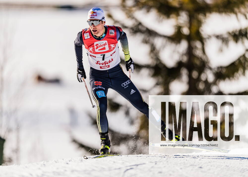 Seefeld, AUT, FIS Nordic Combined World Cup, Cross Country, Gundersen 12,5 Km, in the picture Vinzenz Geiger GER Vinzenz Geiger of Germany during the Gundersen 12,5 Km Cross Country Competition of FIS Nordic Combined World Cup at the Seefeld, Austria on 2022 01 30 Expa Seefeld EP_ade