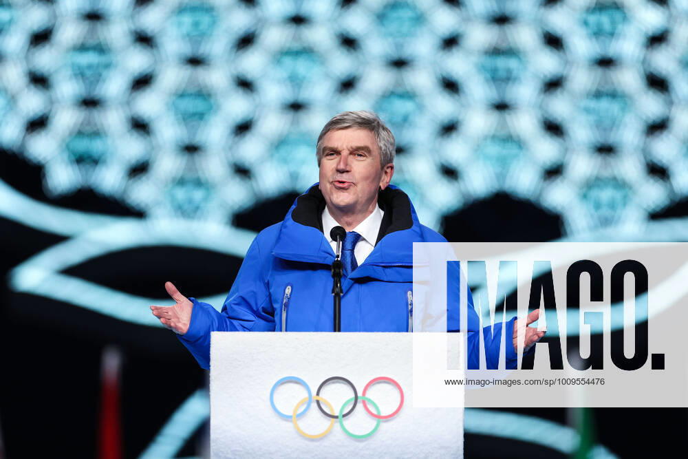 (220204) -- BEIJING, Feb. 4, 2022 -- International Olympic Committee (IOC) President Thomas Bach addresses the opening ceremony of the Beijing 2022 Olympic Winter games, Winterspiele,Spiele, Summer games at the National Stadium in Beijing, capital of China, Feb. 4, 2022. ) (BEIJING2022)CHINA-BEIJING-OLYMPIC WINTER GAMES-OPENING CEREMONY (CN) CaoxCan