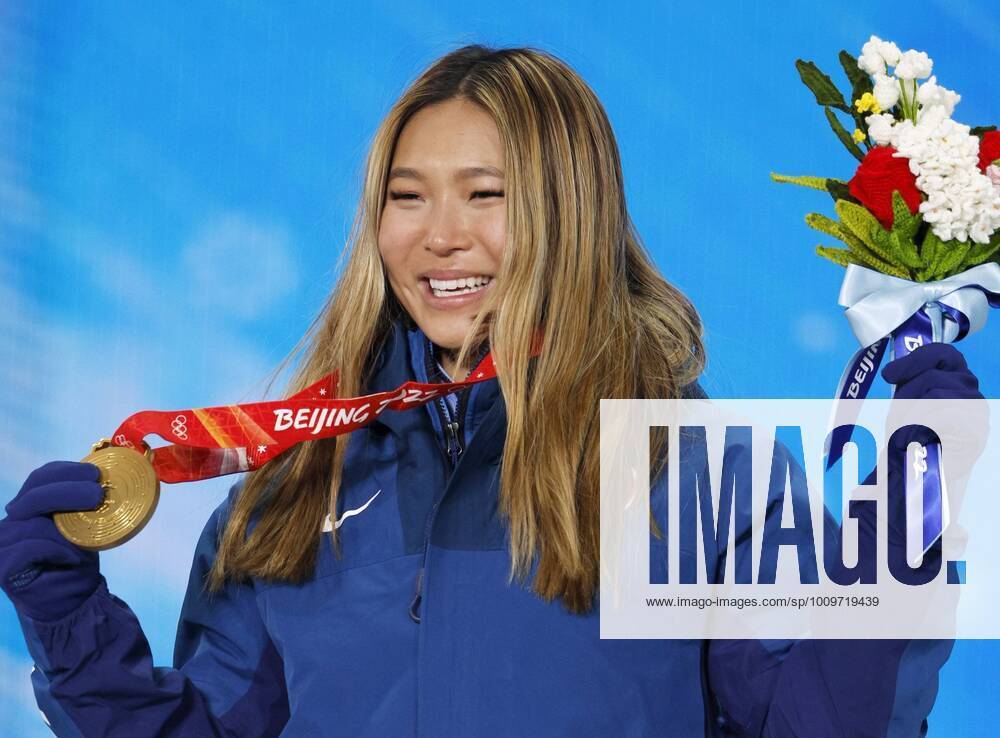 Beijing Olympics: Snowboard Gold medalist Chloe Kim of the United States poses during the medal ceremony for the women s snowboard halfpipe at the Beijing Winter Olympics on Feb. 10, 2022, in Zhangjiakou, China. A14AA0001238197P