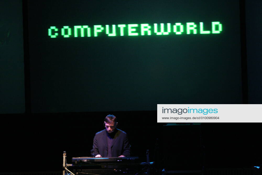 76 Concert Karl Bartos in the Berlin rbb Broadcasting Hall, electro, electronic, sound art, pop, music, Ex Kraftwerk, singer, computer video wall, t.s., total, wide, horizontal, Berlin Germany, Germany