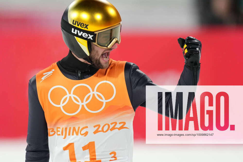 KW 07 (220214) -- ZHANGJIAKOU, Feb. 14, 2022 -- Markus Eisenbichler of Germany reacts during Ski jumping, Skispringen, Ski, nordisch men s team final round at the National Ski Jumping Centre in Zhangjiakou, north China s Hebei Province, Feb. 14, 2022. ) (BEIJING2022) CHINA-ZHANGJIAKOU-OLYMPIC Winter games, Winterspiele,Spiele, Summer games SKI JUMPING-MEN S TEAM (CN) WangxSong