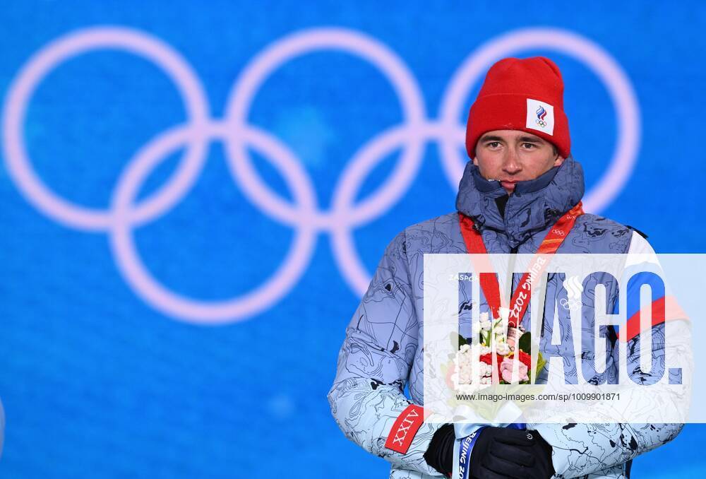 BEIJING 2022, Biathlon, 4x7,5km Staffel M?nner, Siegerehrung China Olympics 2022 Medal Ceremony 8116945 16.02.2022 Bronze medalist Russian Olympic Committee s Said Karimulla Khalili poses during an award ceremony for the biathlon men s 4x7.5 km relay event during the Beijing 2022 Winter Olympic Games, Olympische Spiele, Olympia, OS at the Medals Plaza in Zhangjiakou, China. Alexey Filippov Sputnik Beijing China