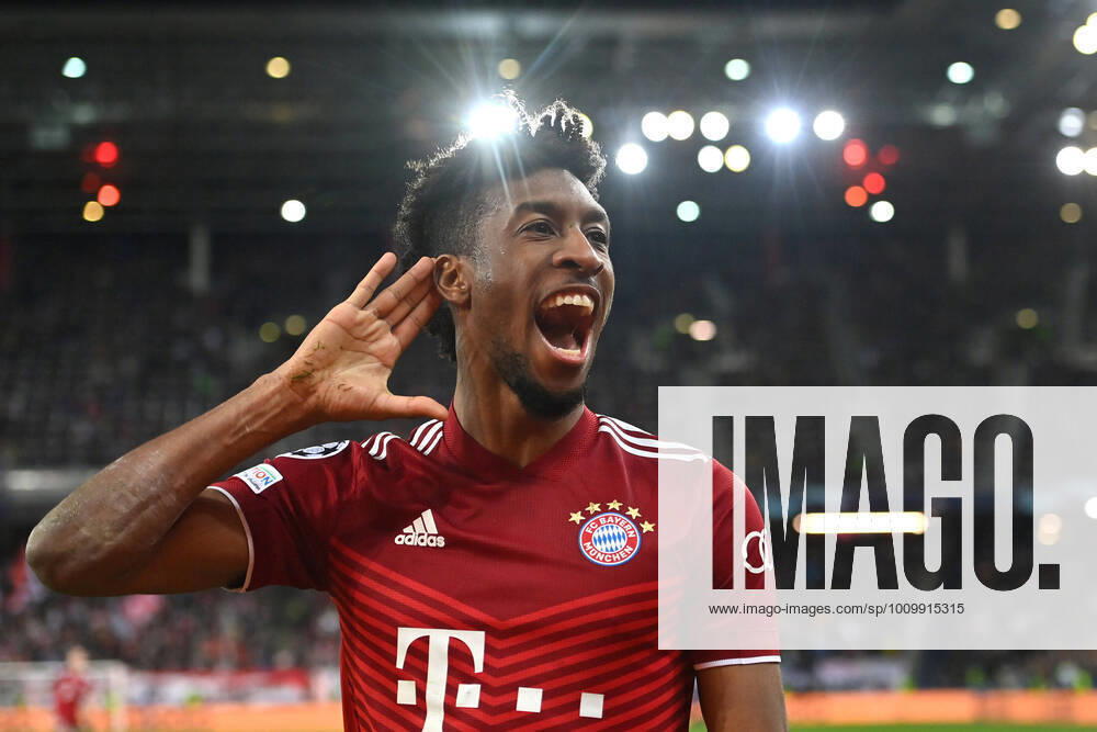 Goal celebration Kingsley COMAN Bayern Muenchen after goal to 1 1 with jubilation,joy,enthusiasm,action Football Champions League Round of 16 RB Salzburg FC Bayern Muenchen 1 1, on 16 02 2022 ,Red Bull Arena Salzburg,