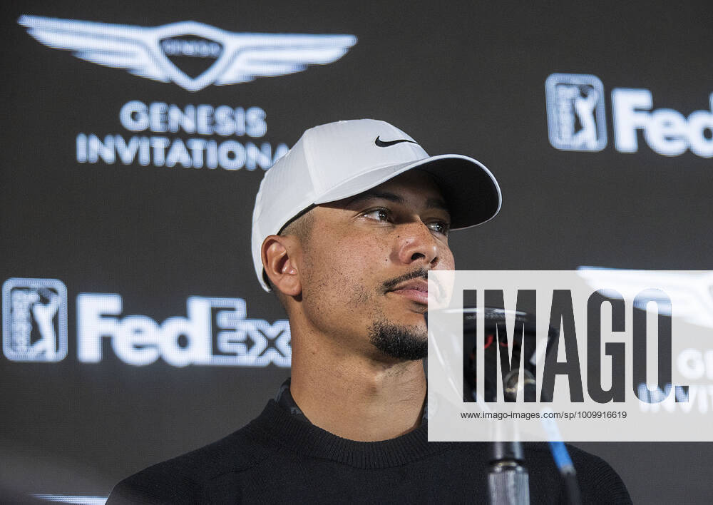 Aaron Beverly addresses the media during a news conference ahead of The Genesis Invitational at Riviera Country Club on February 16, 2022 in Pacific Palisades, California. PI Pacific Palisades USA - ZUMAp124 20220216_zaa_p124_016