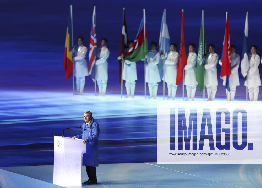 (220220) -- BEIJING, Feb. 20, 2022 -- International Olympic Committee President Thomas Bach addresses the closing ceremony of the Beijing 2022 Olympic Winter games, Winterspiele,Spiele, Summer games at the National Stadium in Beijing, capital of China, Feb. 20, 2022. ) (BEIJING2022)CHINA-BEIJING-OLYMPIC WINTER GAMES-CLOSING CEREMONY (CN) ChengxTingting