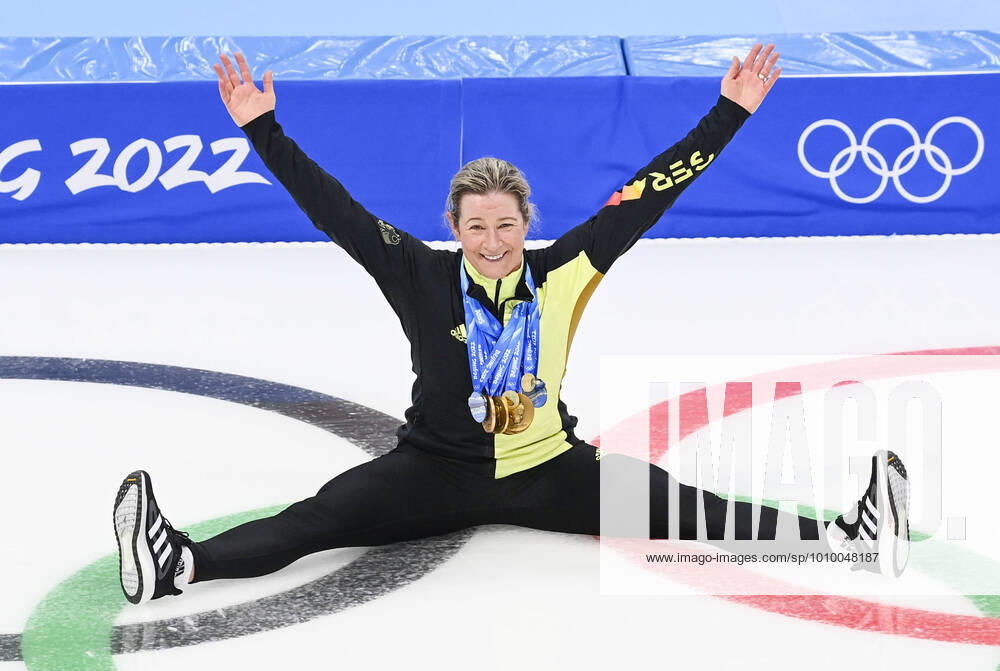 Beijing Olympics: Speed skating, Eisschnelllauf Claudia Pechstein of Germany poses for a photo after competing in the women s speed skating mass start at the Beijing Winter Olympics on Feb. 19, 2022, at the National Speed Skating Oval in Beijing. A14AA0001254186P