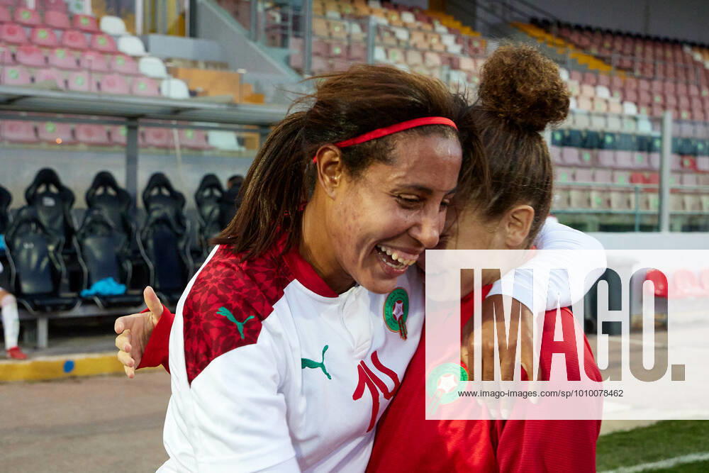 Morocco womens national soccer team player Aziza Rabbah celebrates after the VisitMalta Women s International Trophy 2022 tournament soccer match between Morocco and Moldova at the Tony Bezzina Stadium, Paola, Malta on 22 February 2022. Morocco beat Moldova 4-0 to win the tournament held in Malta. Morocco v Moldova Womens VMW_22