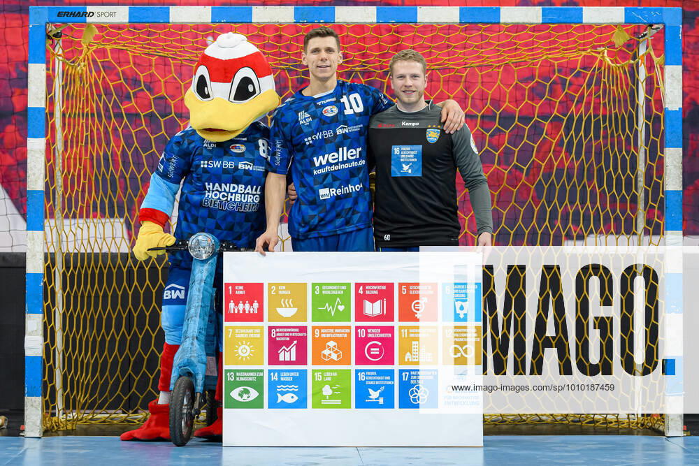 Bietigheim, Germany 26 February 2022 2 BL 21 22 SG BBM Bietigheim vs HC Empor Rostock Tim Dahlhaus SG BBM Bietigheim , Marc Pechstein Rostock , Project Sustainable Development Goals Bietigheim Bissingen Egetrans Arena Baden Württemberg Germany