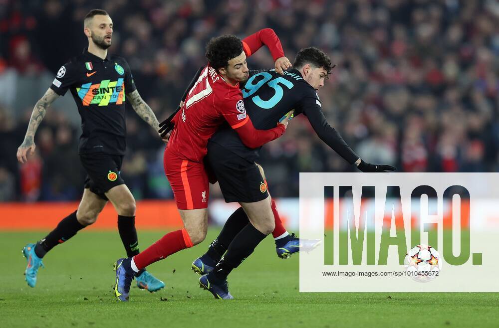 Mandatory Credit: Photo by Magi Haroun Shutterstock (12839220a) Curtis Jones of Liverpool and Allessandro Bastoni of Inter Milan Liverpool v Inter Milan, UEFA Champions League, Round of 16, Second Leg, Football, Anfield, Liverpool, UK - 08 Mar 2022 Liverpool v Inter Milan, UEFA Champions League, Round of 16, Second Leg, Football, Anfield, Liverpool, UK - 08 Mar 2022