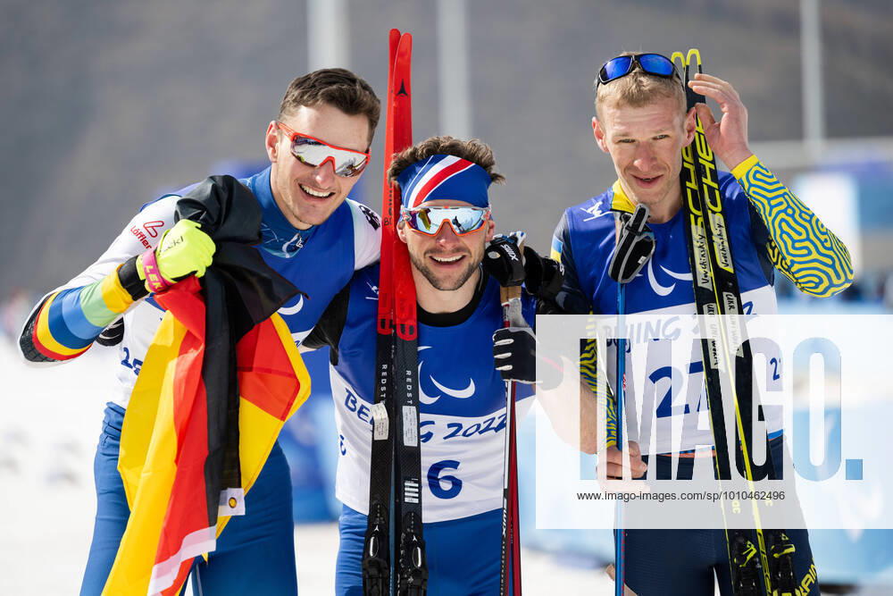 Marco Maier of Germany, Benjamin Daviet of France and Grygorii Vovchynskyi of Ukraine after competing in men s Sprint Free Technique Standing final during day 5 of the 2022 Winter Paralympic Games on March 9, 2022 in Zhangjiakou Photo Simon Hastegard BILDBYRAN kod SH SH0263 skidor cross country skiing cross country skiing Paralympic Games Paralympics Paralympic Games Paralympic Games Winter Paralympics Beijing Beijing 2022 Beijing 2022 Beijing 2022 Paralympic Games 5 bbeng depp cheers,