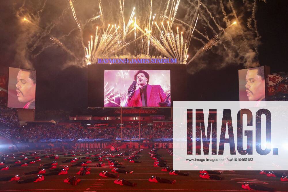 The Weeknd preforms during the halftime show at Super Bowl 55 between the Tampa Bay Buccaneers and the Kansas City Chiefs Sunday, Feb. 7, 2021 in Tampa. Tampa USA - ZUMAs70_ 20210207_zan_s70_382