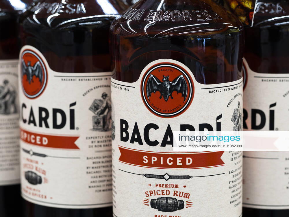 Bacardi Spiced Rum Bottles seen displayed in a supermarket store. Kiev Ukraine - ZUMAs197 20200518_zab_s197_031