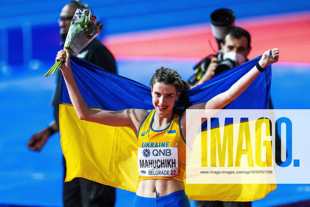 Yaroslava MAHUCHIKH Mahuchikk of Ukraine celebrates winning womens high jump final during day two of the World Athletics Indoor Championships on March 19, 2022 in Belgrade Photo Mathias Bergeld BILDBYRAN code MB MB0359 bbeng athletics athletics athletics iaaf iaaf world indoor championships World Athletics Indoor Championships world cup athletics world cup athletics world cup 2022 athletics world cup athletics world cup 2022 indoor indoor world cup indoor indoor world cup world cup ivm day 2 ukraine cheers,
