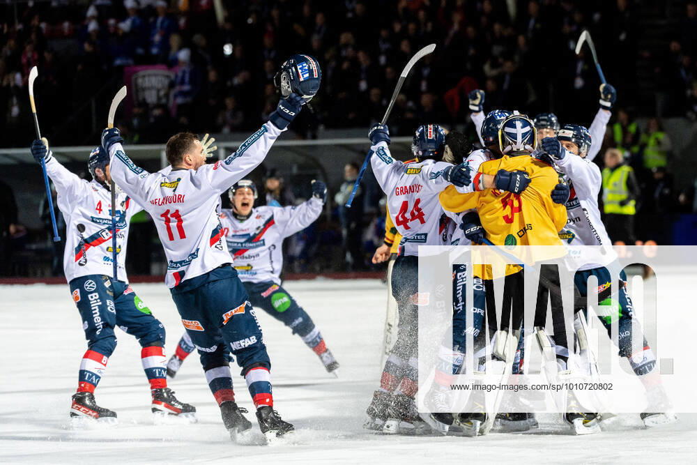 Edsbyns players cheer after the victory in the final of the Elite Series between Villa Lidköping and Edsbyn on 19 March 2022 in Uppsala,