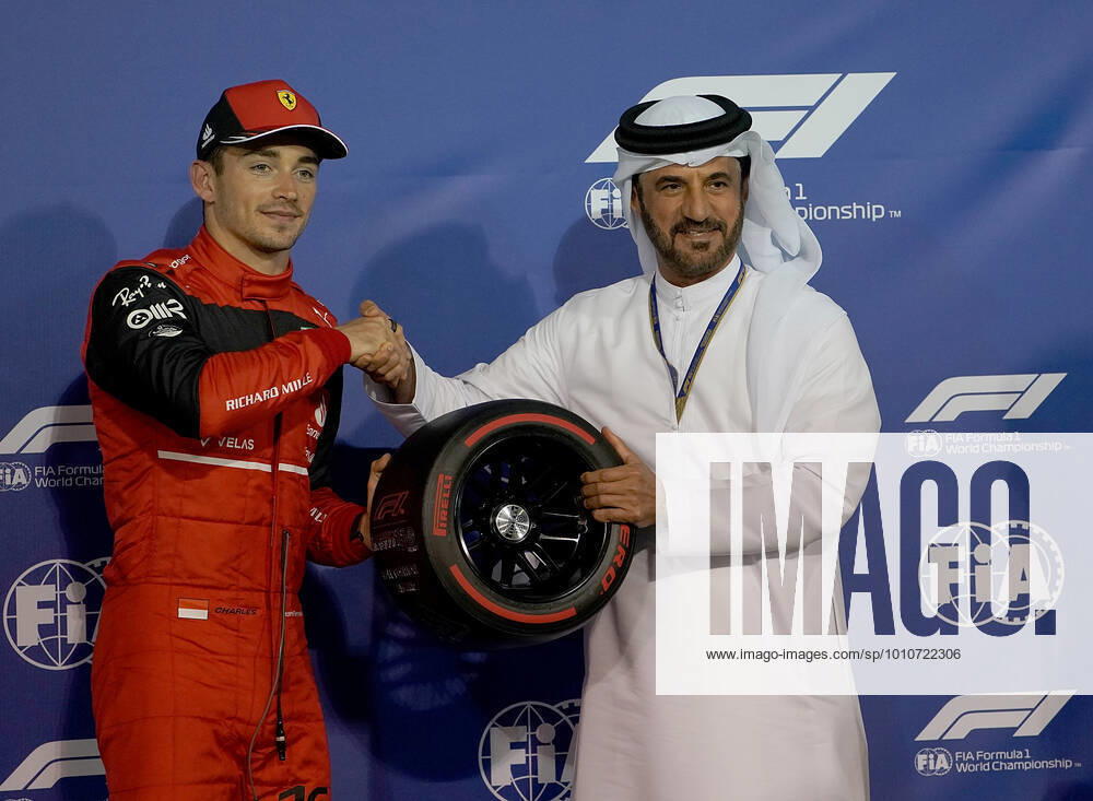 Bahrain International Circuit, Sakhir, Formula 1 Gulf Air Bahrain Grand Prix 2022 ,in picture The pole position award from the hands of FIA President Mohammed bin Sulayem for Charles Leclerc MCO , Scuderia Ferrari Photo EU Images Sakhir Bahrain International Circuit Bahrain eu-images-506