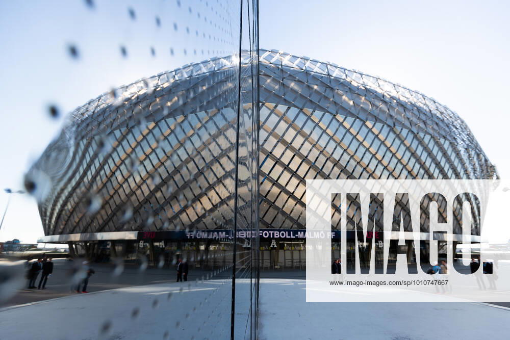 A reflection of Tele2 Arenas exterior before the football match in the Swedish Cup between Djurgarden and Malmö FF on March 20, 2022 in Stockholm,