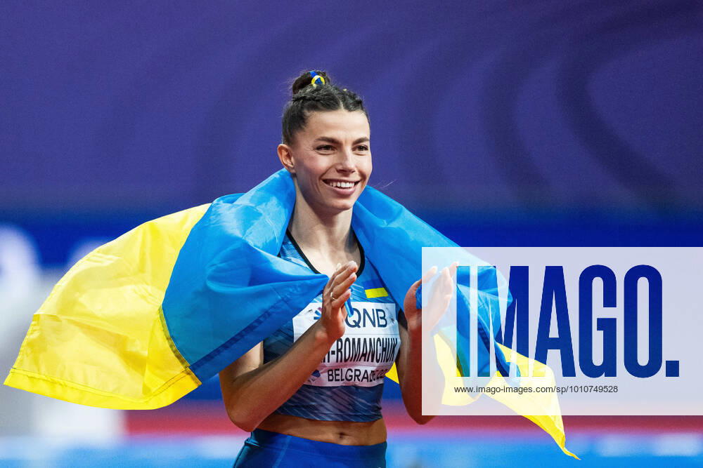Maryna Bekh Romanchuk of Ukraine celebrate after womens triple jump final during day three of the World Athletics Indoor Championships on March 20, 2022 in Belgrade Photo Mathias Bergeld BILDBYRAN kod MB MB0361 bbeng athletics athletics athletics iaaf iaaf world indoor championships World Athletics Indoor Championships world cup athletics world cup athletics world cup 2022 athletics world cup athletics world cup 2022 indoor indoor world indoor indoor world cup world cup ivm day 3 cheers,