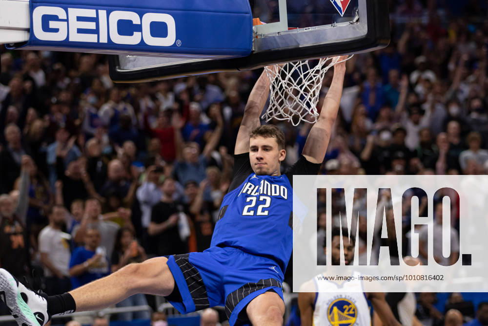 Orlando, Florida, March 22nd 2022: Franz Wagner (22 Orlando Magic) dunks the final posession of the night during the National Basketball Association game between Orlando Magic and Golden State Warriors at Amway Center in Orlando, Florida. Andrea Vilchez SPP Orlando Magic v Golden State Warriors - National Basketball Association - Amway Center
