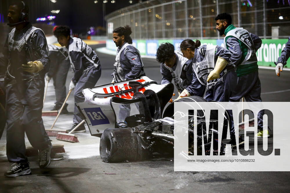Debris pictured following the crash of 47 Mick Schumacher DEU, Haas F1 Team , F1 Grand Prix of Saudi Arabia at Jeddah Corniche Circuit on March 26, 2022 in Jeddah, Saudi Arabia Photo by HOCH ZWEI Jeddah Saudi Arabia