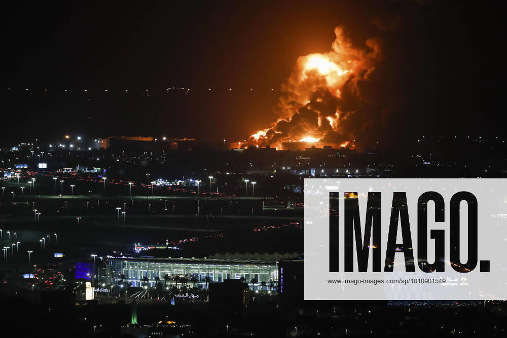 An Aramco oil depot close to the circuit is seen in flames following an attack, F1 Grand Prix of Saudi Arabia at Jeddah Corniche Circuit on March 25, 2022 in Jeddah, Saudi Arabia Photo by HOCH ZWEI Jeddah Saudi Arabia