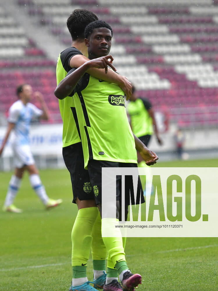 Diogo Cabral is enjoying after a goal scored in the football match between Dinamo Kyiv U19 and Sporting Club Portugal U19, within the UEFA Youth League, played at Rapid Giulesti Stadium in Bucharest, Thursday, April 7, 2022 Bucharest