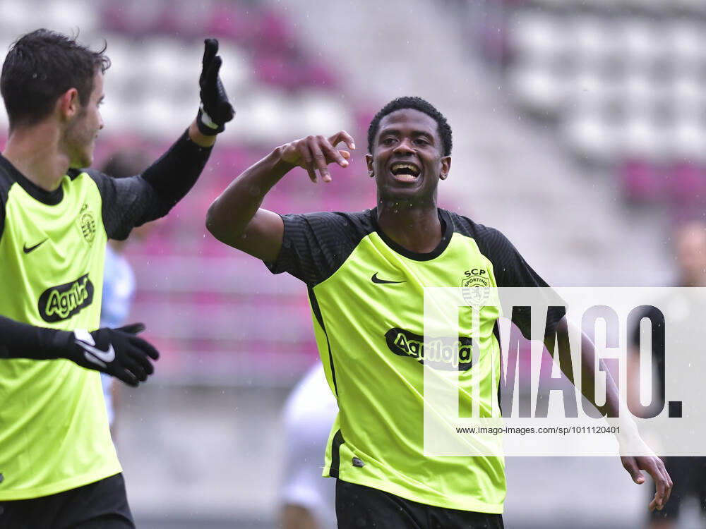 Diogo Cabral is enjoying after a goal scored in the football match between Dinamo Kyiv U19 and Sporting Club Portugal U19, within the UEFA Youth League, played at the Rapid Giulesti Stadium in Bucharest, on Thursday, April 7, 2022 Bucharest