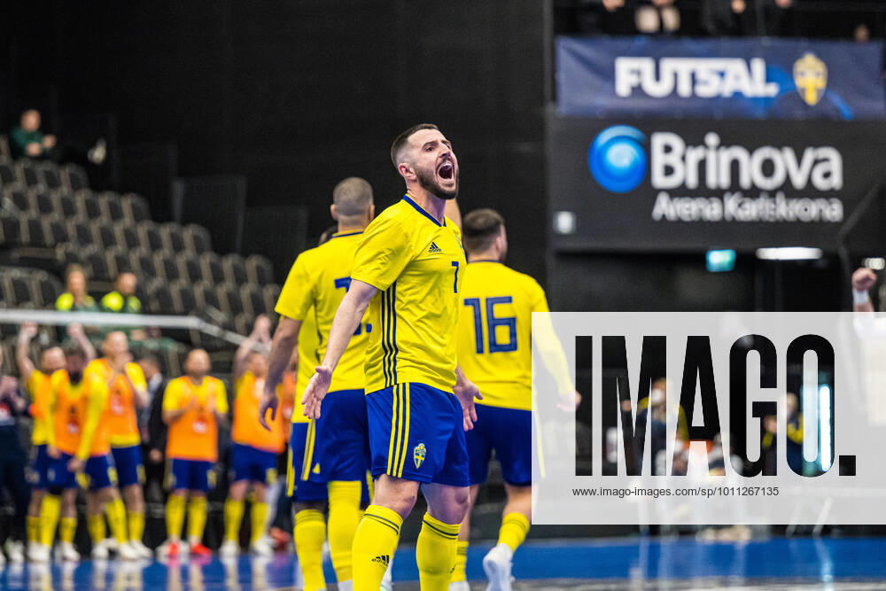 Fehim Smajlovic of Sweden celebrates during the men s World Cup Qualifier futsal match between Albania and Sweden on April 12, 2022 in Karlskrona Photo Magnus Lejhall BILDBYRAN COP 214 MH0065 futsal landslaget kval qualifying round qualification albanien sverige national team albania sweden bbeng celebrate jubel,