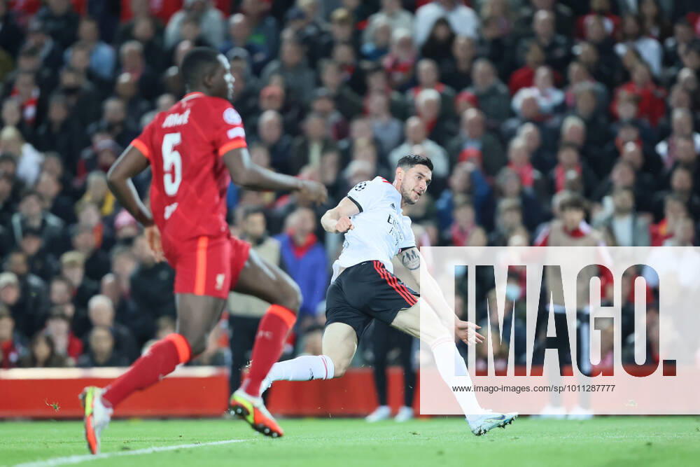 Liverpool v S L Benfica - UEFA Champions League Roman Yaremchuk of Benfica scores his team s second goal during the UEFA Champions League match between Liverpool and S L Benfica at Anfield, Liverpool on Wednesday 13th April 2022. Liverpool United Kingdom