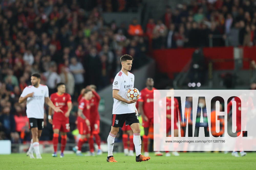 Liverpool v S L Benfica - UEFA Champions League Roberto Firmino of Liverpool scores his team s third goal during the UEFA Champions League match between Liverpool and S L Benfica at Anfield, Liverpool on Wednesday 13th April 2022. Liverpool United Kingdom