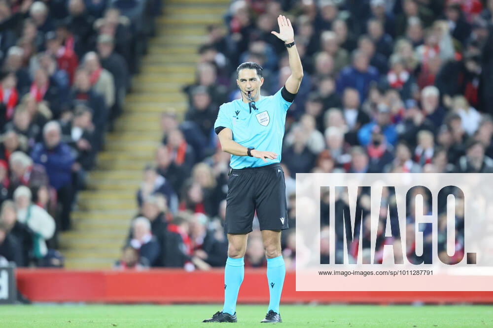 Liverpool v S L Benfica - UEFA Champions League Serdar Gozubuyuk, the match referee, signals offside during the UEFA Champions League match between Liverpool and S L Benfica at Anfield, Liverpool on Wednesday 13th April 2022. Liverpool United Kingdom