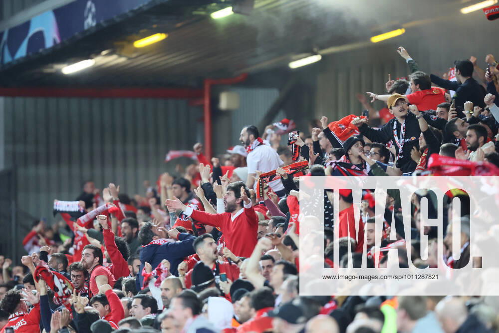 Liverpool v S L Benfica - UEFA Champions League Benfica fans go wild during the UEFA Champions League match between Liverpool and S L Benfica at Anfield, Liverpool on Wednesday 13th April 2022. Liverpool United Kingdom