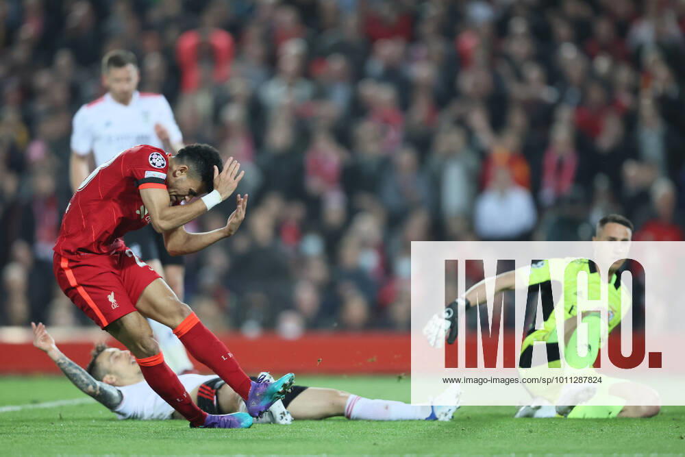 Liverpool v S L Benfica - UEFA Champions League Luis Diaz of Liverpool is frustrated during the UEFA Champions League match between Liverpool and S L Benfica at Anfield, Liverpool on Wednesday 13th April 2022. Liverpool United Kingdom
