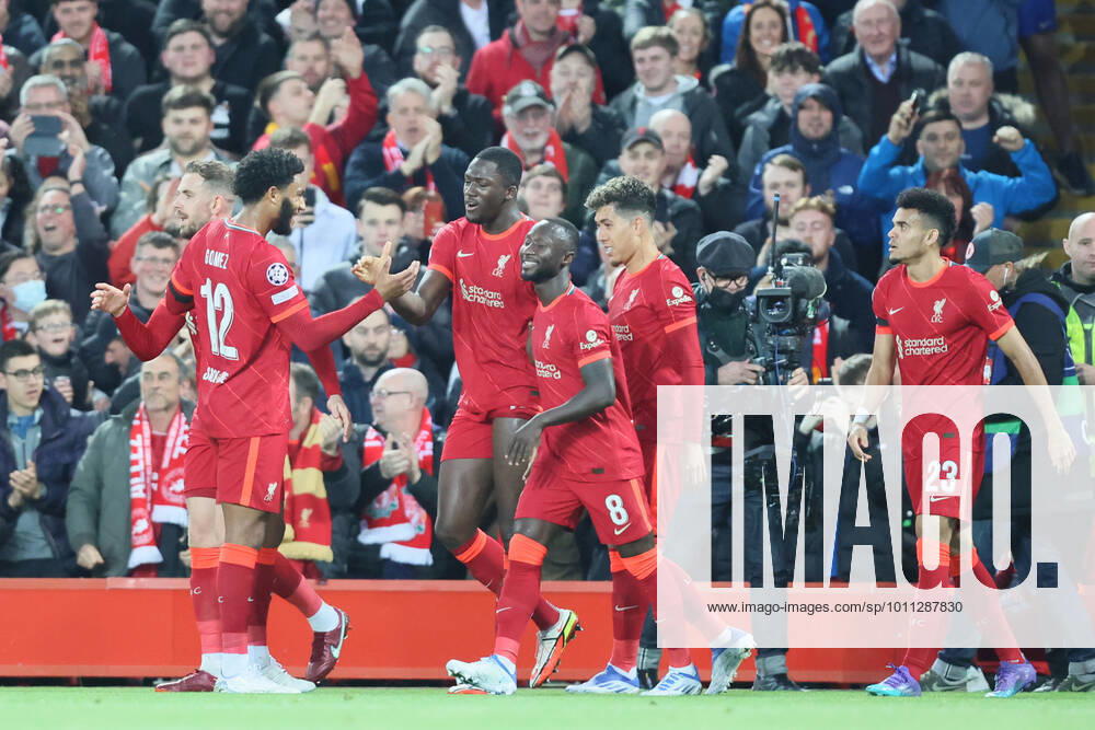 Liverpool v S L Benfica - UEFA Champions League Ibrahima Konate of Liverpool scores his team s first goal during the UEFA Champions League match between Liverpool and S L Benfica at Anfield, Liverpool on Wednesday 13th April 2022. Liverpool United Kingdom