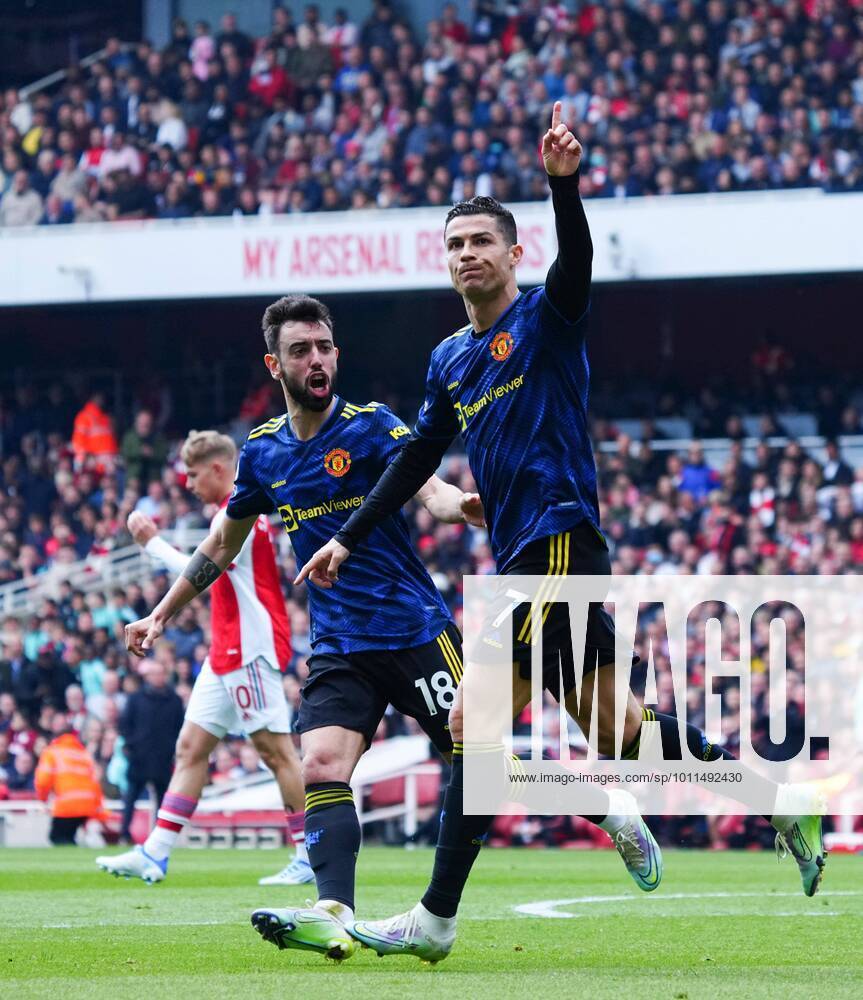 KW16 Mandatory Credit: Photo by Javier Garcia Shutterstock (12905316i) Cristiano Ronaldo of Manchester United, ManU celebrates scoring a goal after making it 1-2 Arsenal v Manchester United, Premier League, Football, Emirates Stadium, London, UK - 23 Apr 2022 Arsenal v Manchester United, Premier League, Football, Emirates Stadium, London, UK - 23 Apr 2022