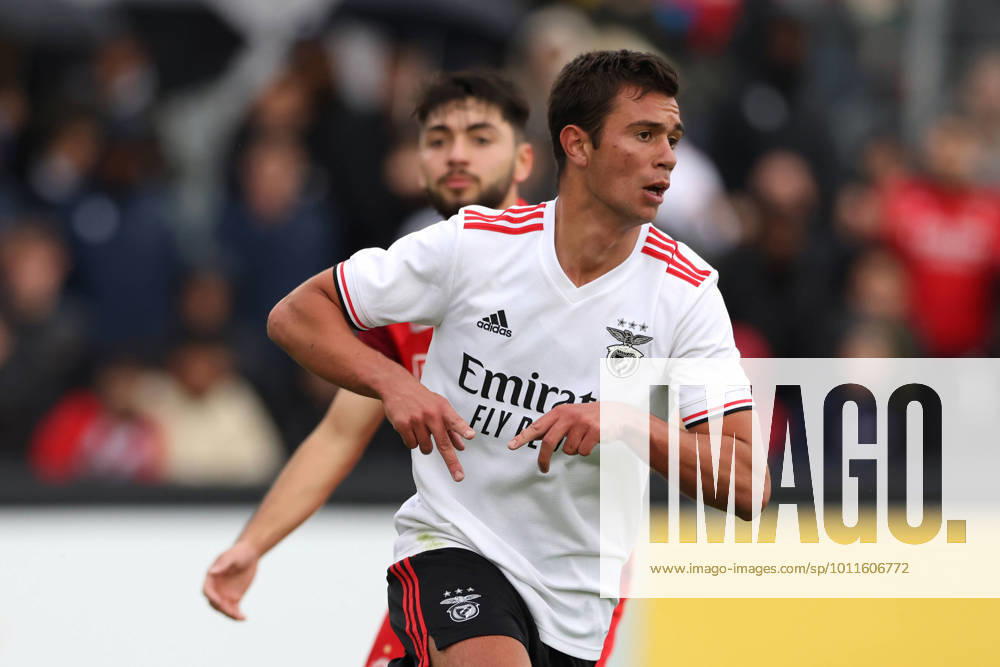 Nyon, Switzerland, 25th April 2022. Henrique Araujo of SL Benfica celebrates after scoring to give the side a 2-0 lead during the UEFA Youth League match at Colovray Sports Centre, Nyon. Picture credit should read: Jonathan Moscrop Sportimage . SPI-1659