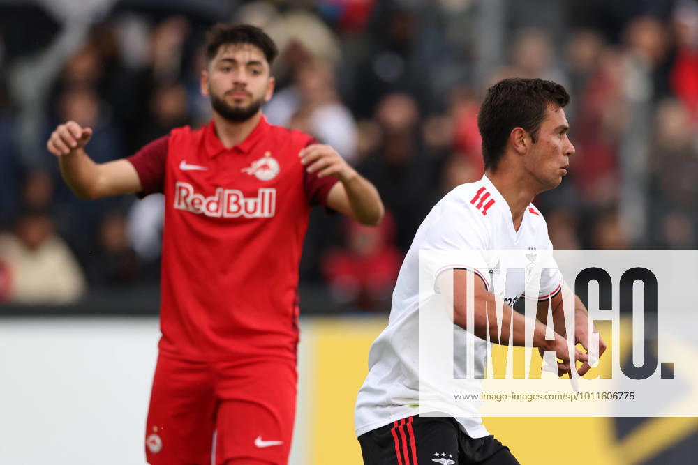 Nyon, Switzerland, 25th April 2022. Henrique Araujo of SL Benfica celebrates after scoring to give the side a 2-0 lead during the UEFA Youth League match at Colovray Sports Centre, Nyon. Picture credit should read: Jonathan Moscrop Sportimage . SPI-1659