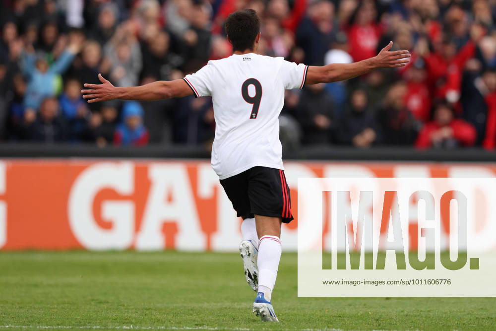 Nyon, Switzerland, 25th April 2022. Henrique Araujo of SL Benfica celebrates after scoring to give the side a 2-0 lead during the UEFA Youth League match at Colovray Sports Centre, Nyon. Picture credit should read: Jonathan Moscrop Sportimage . SPI-1659