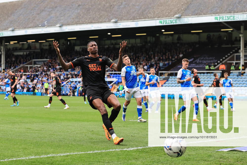 Sky Bet Championship Peterborough v Blackpool Marvin Ekpiteta 21 of Blackpool reacts during the game Peterborough Weston Homes Stadium Cambridgeshire United Kingdom