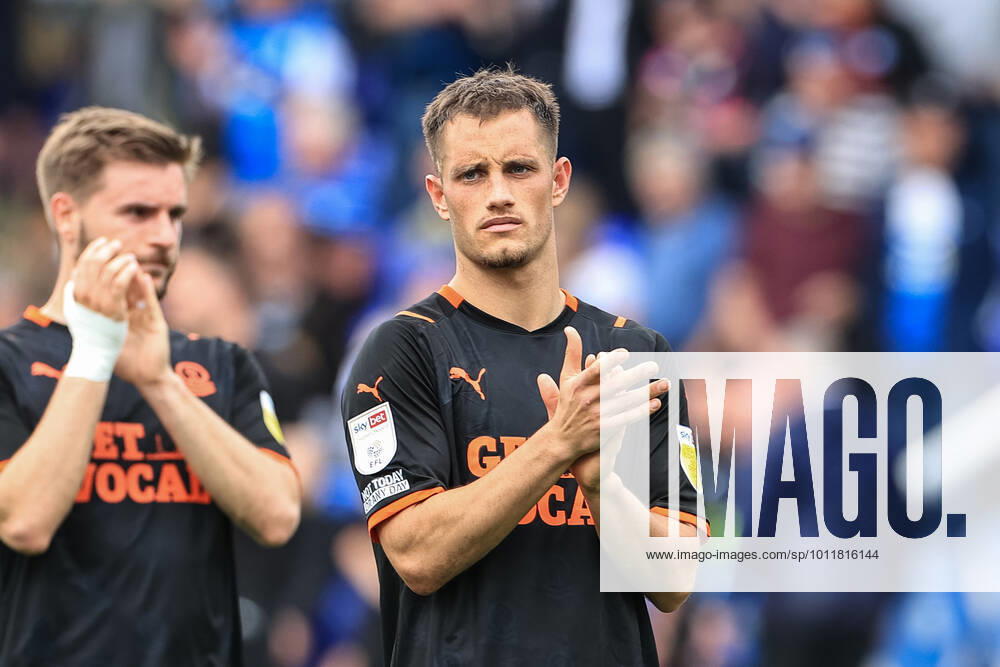 Sky Bet Championship Peterborough v Blackpool Jerry Yates 9 of Blackpool applauds the traveling fans Peterborough Weston Homes Stadium Cambridgeshire United Kingdom