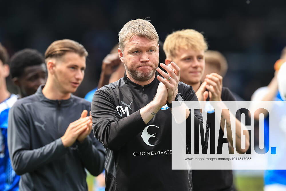 Sky Bet Championship Peterborough v Blackpool Grant McCann manager of Peterborough United applauds the traveling Blackpool fans Peterborough Weston Homes Stadium Cambridgeshire United Kingdom