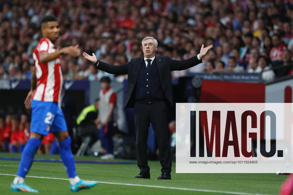 Carlo Ancelotti (Real), MAY 8, 2022 - Football Soccer : Spanish La Liga Santander match between Club Atletico de Madrid 1-0 Real Madrid CF at the Estadio Wanda Metropolitano in Madrid, Spain. Noxthirdxpartyxsales (0158723313st)