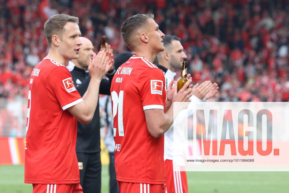 DEU, DFL, 1 FBL, 1 FC Union vs VfL Bochum, 14 05 2022, Stadion Alte Foersterei, Berlin, DEU, DFL, 1 FBL, 1 FC Union vs VfL Bochum, in picture Grischa Proemel 1 FC Union Berlin 21 , Paul Jaeckel 1 FC Union Berlin 3 DFL regulations prohibit any use of Photographs as image sequences and or quasi video Foto Juergen Engler nordphoto GmbH JuergenxEngler nph00076