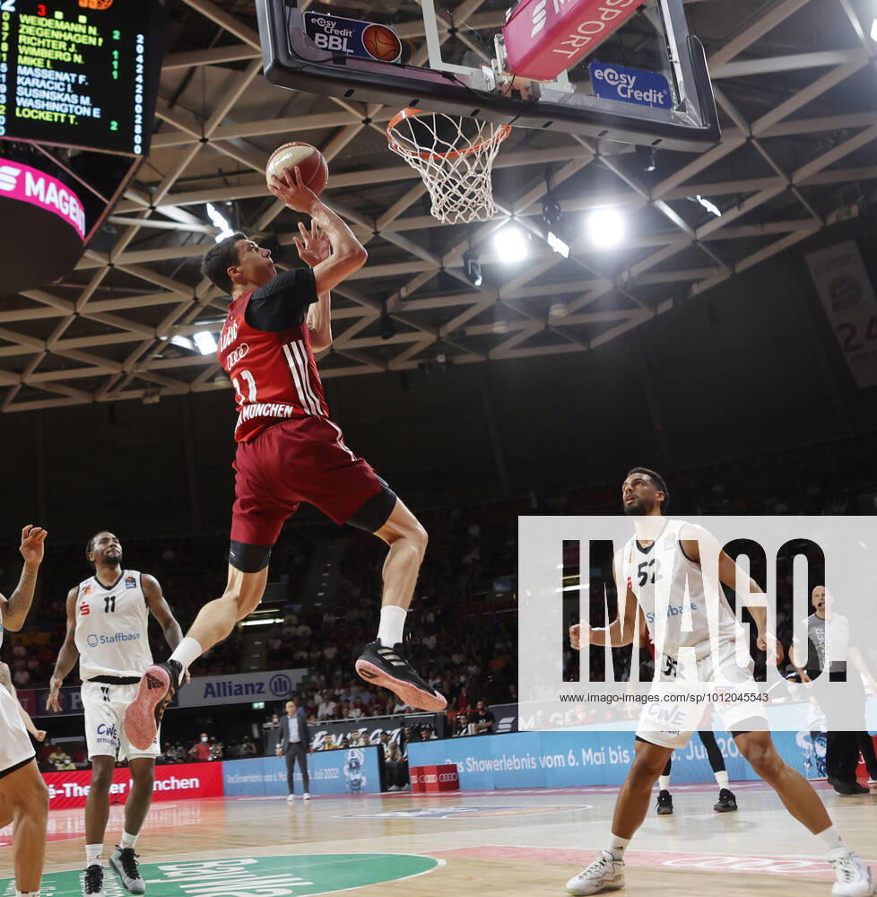 Play Off 2 FC Bayern Basketball vs Chemnitz, Audi Dome Munich, basketball, sports, in picture Isiaha Mike Chemnitz , Vladimir Lucic FCB Basketball and Trent Lockett Chemnitz