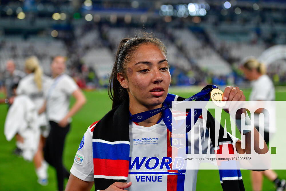 FC Barcelona, Barca v Olympique Lyon, UEFA Women?s Champions League final, football, Turin, Italy Turin, Italy. 21st, May 2022. Selma Bacha (4) of Olympique Lyon seen during the celebrations after the UEFA Women?s Champions League final between Barcelona and Olympique Lyon at Juventus Stadium in Turin. Turin Italy