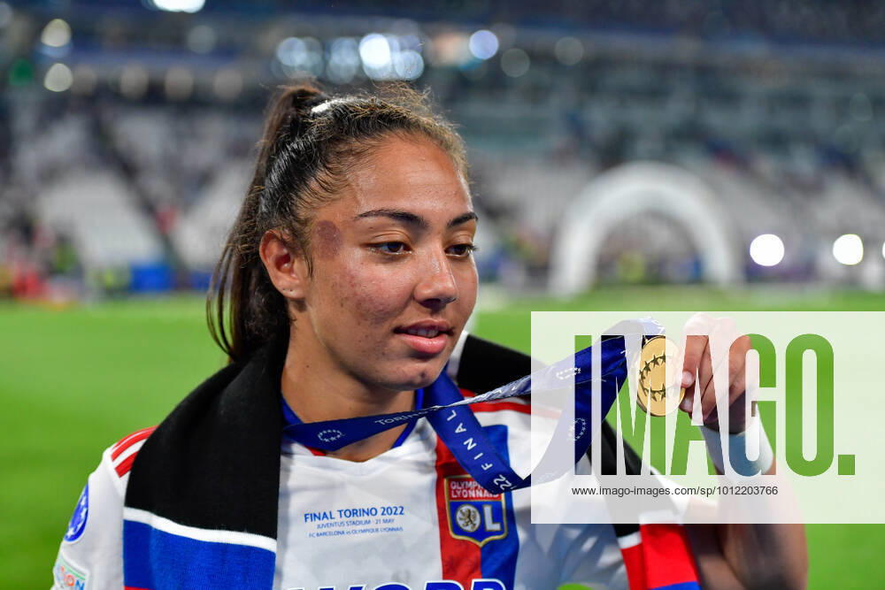 FC Barcelona, Barca v Olympique Lyon, UEFA Women?s Champions League final, football, Turin, Italy Turin, Italy. 21st, May 2022. Selma Bacha (4) of Olympique Lyon seen during the celebrations after the UEFA Women?s Champions League final between Barcelona and Olympique Lyon at Juventus Stadium in Turin. Turin Italy