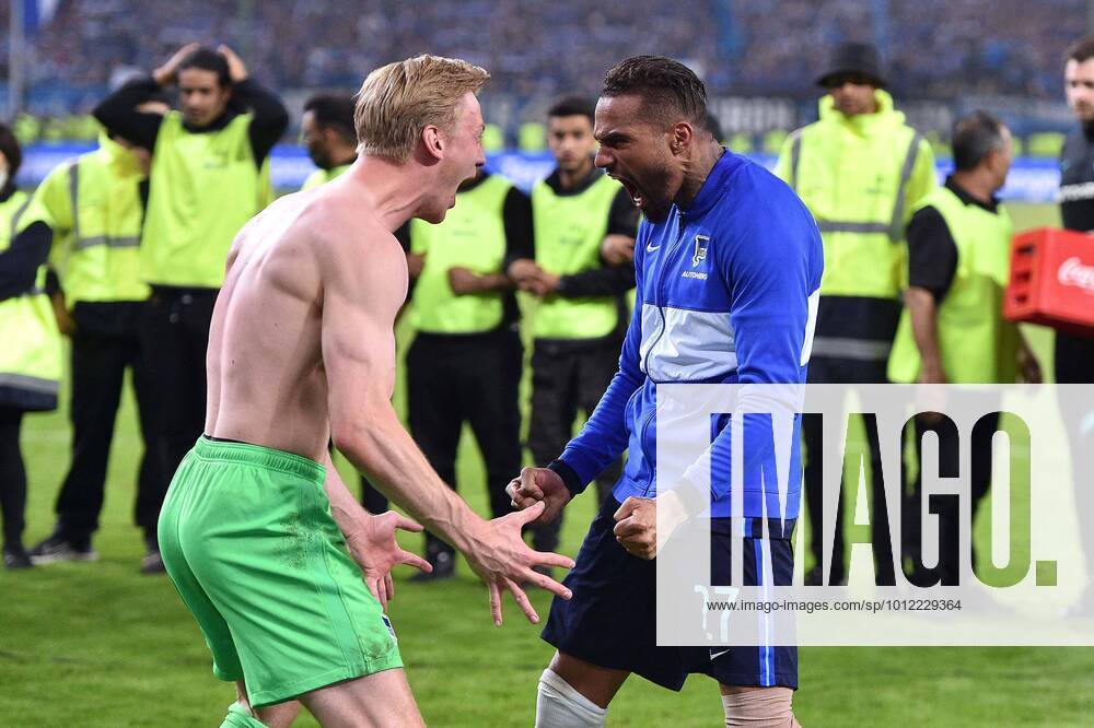 Soccer 1 Bundesliga Relegation second leg Hamburger SV Hertha BSC Berlin on 23 05 2022 at Volksparkstadion in Hamburg Oliver Christensen Berlin , left Kevin Prince Boateng Berlin , right DFL regulations prohibit any use of photographs as image sequences and or quasi video