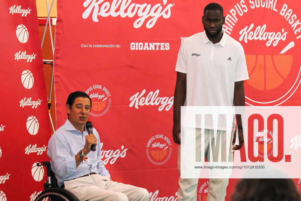Borja Fanjul, Councilor President of the district of Puente de Vallecas and Usman Garuba, basketball player of Houston Rockets during the presentation of the Campus Social Basket Kellogg s, on June 02, 2022, in Madrid, Spain. MADRID SPAIN - ZUMAa181 0160509482st