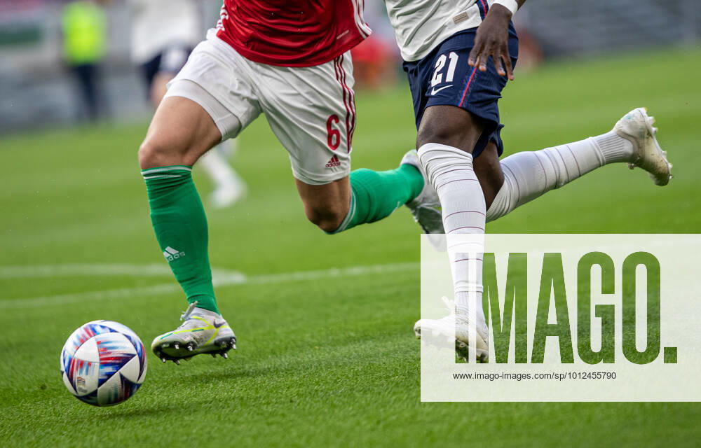 Hungary v England: UEFA Nations League - League Path Group 3 Willi Orban of Hungary competes for the ball with Bukayo Saka of England during the UEFA Nations League A3 match at Puskas ArÃ na on June 04, 2022 in Budapest, Hungary. Budapest Hungary
