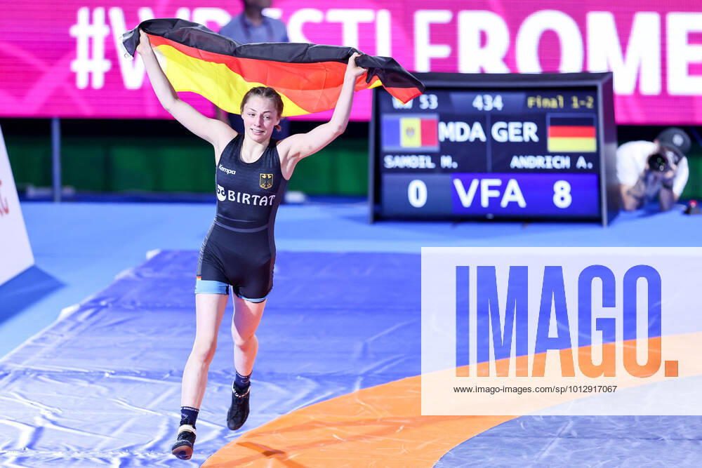 KW26 Amory Olivia Andrich (GER) WW 53kg exultation during 2022 U20 European Championships , Wrestling in Rome, Italy, July 01 2022